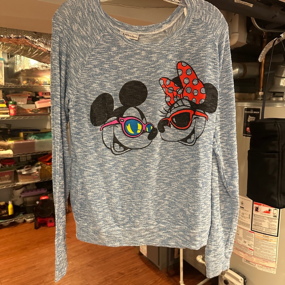 Disney Mickey & Minnie Mouse Light Blue Knit Top